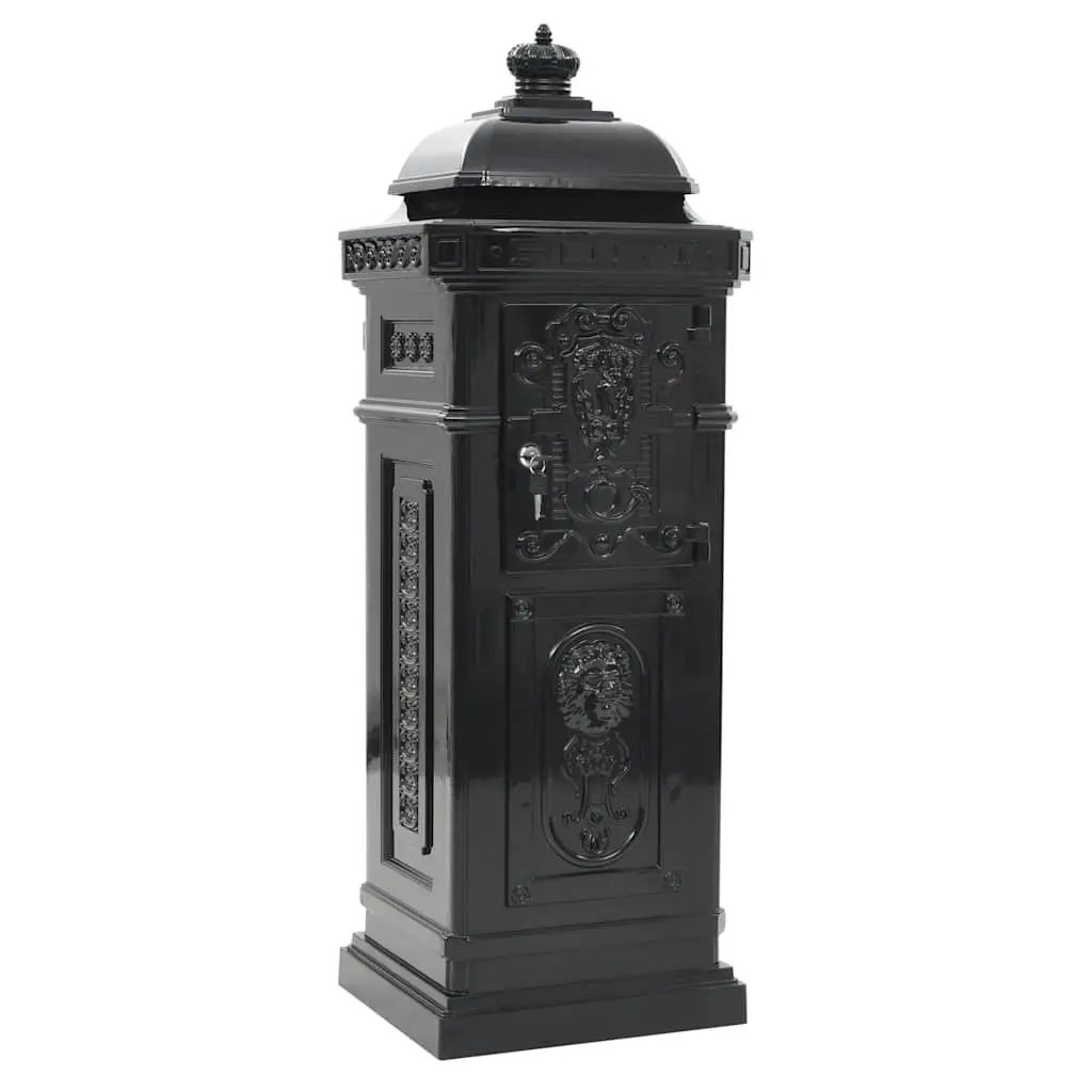 Vintage Style Black Pillar Mailbox Outdoor Garden Post Weather-Resistant Decorative Letterbox