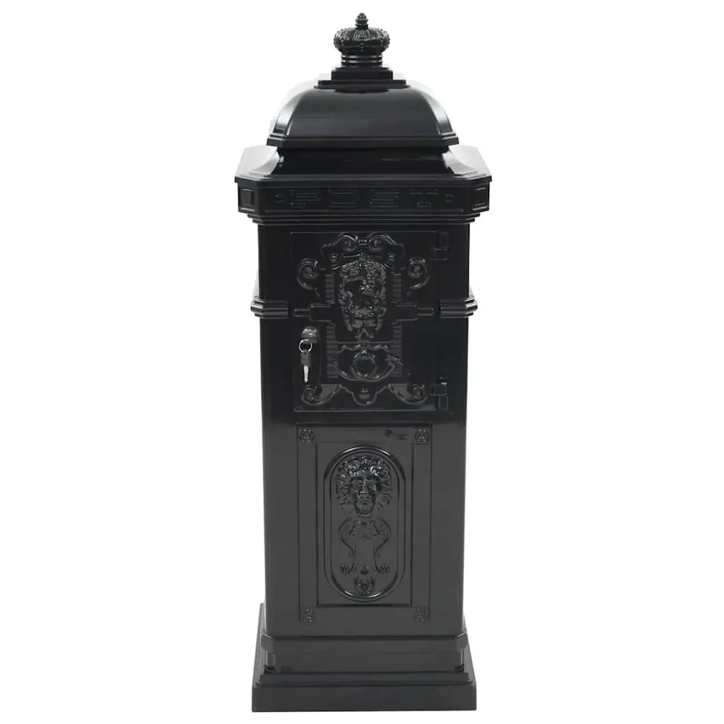 Vintage Style Black Pillar Mailbox Outdoor Garden Post Weather-Resistant Decorative Letterbox