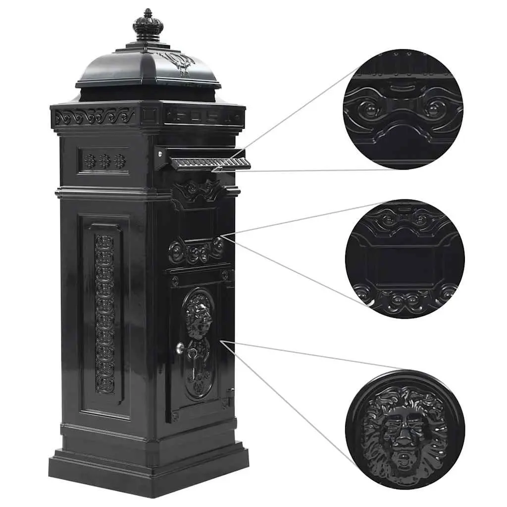 Vintage Style Black Pillar Mailbox Outdoor Garden Post Weather-Resistant Decorative Letterbox