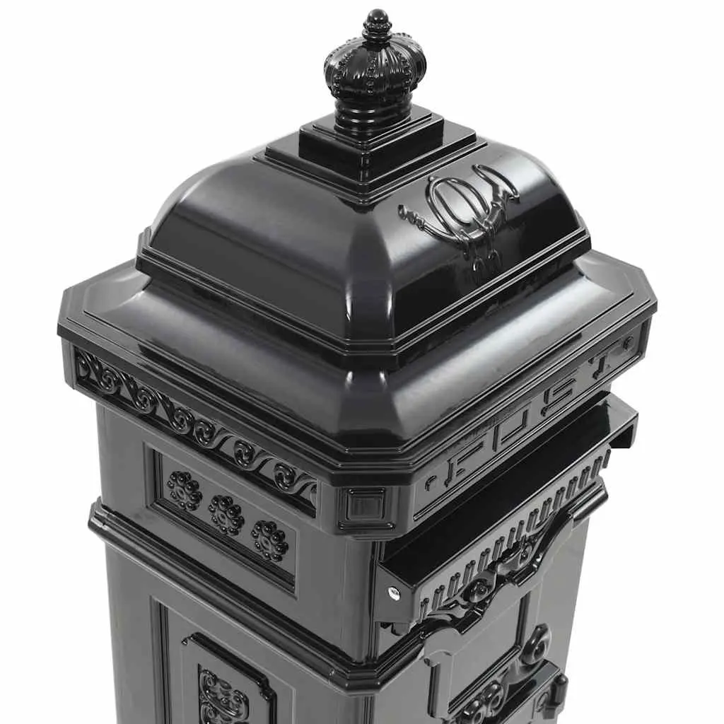Vintage Style Black Pillar Mailbox Outdoor Garden Post Weather-Resistant Decorative Letterbox