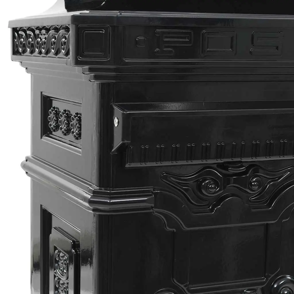 Vintage Style Black Pillar Mailbox Outdoor Garden Post Weather-Resistant Decorative Letterbox