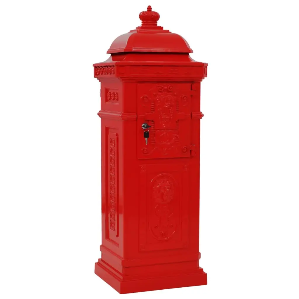 Pillar Letterbox Red Vintage Style Outdoor Mail Post Box Garden Decor Antique