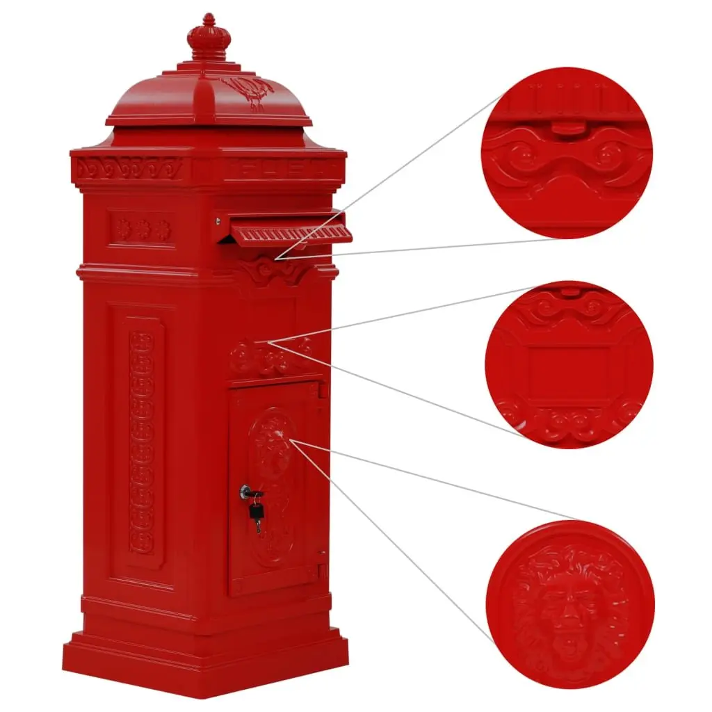 Pillar Letterbox Red Vintage Style Outdoor Mail Post Box Garden Decor Antique