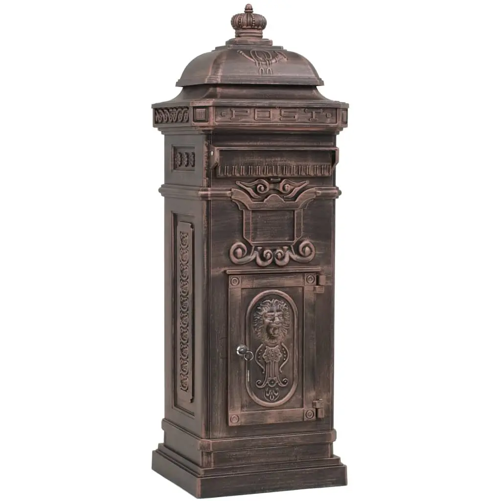 Pillar Letterbox Cast Aluminium Vintage Antique Style Brown Outdoor