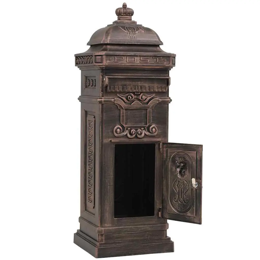 Pillar Letterbox Cast Aluminium Vintage Antique Style Brown Outdoor