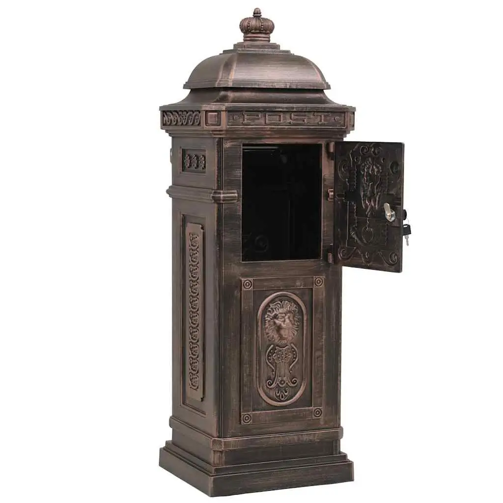 Pillar Letterbox Cast Aluminium Vintage Antique Style Brown Outdoor