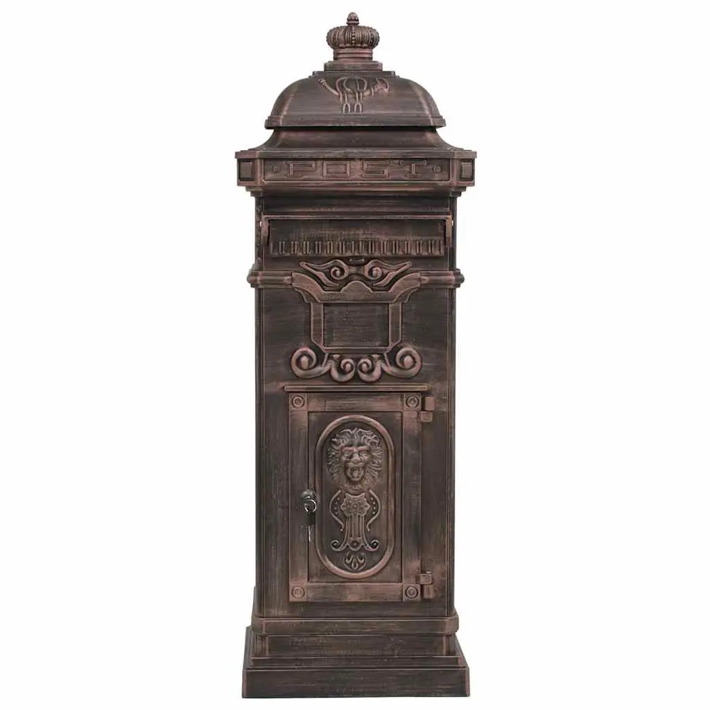Pillar Letterbox Cast Aluminium Vintage Antique Style Brown Outdoor