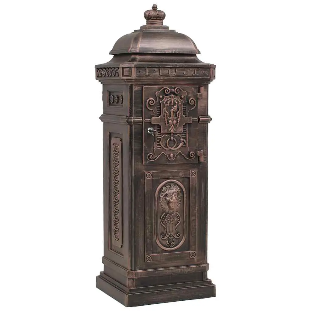 Pillar Letterbox Cast Aluminium Vintage Antique Style Brown Outdoor