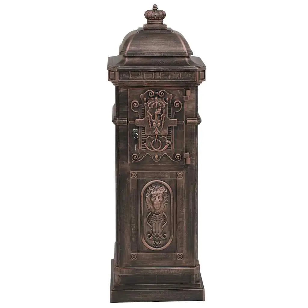 Pillar Letterbox Cast Aluminium Vintage Antique Style Brown Outdoor