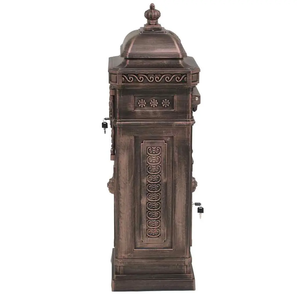 Pillar Letterbox Cast Aluminium Vintage Antique Style Brown Outdoor