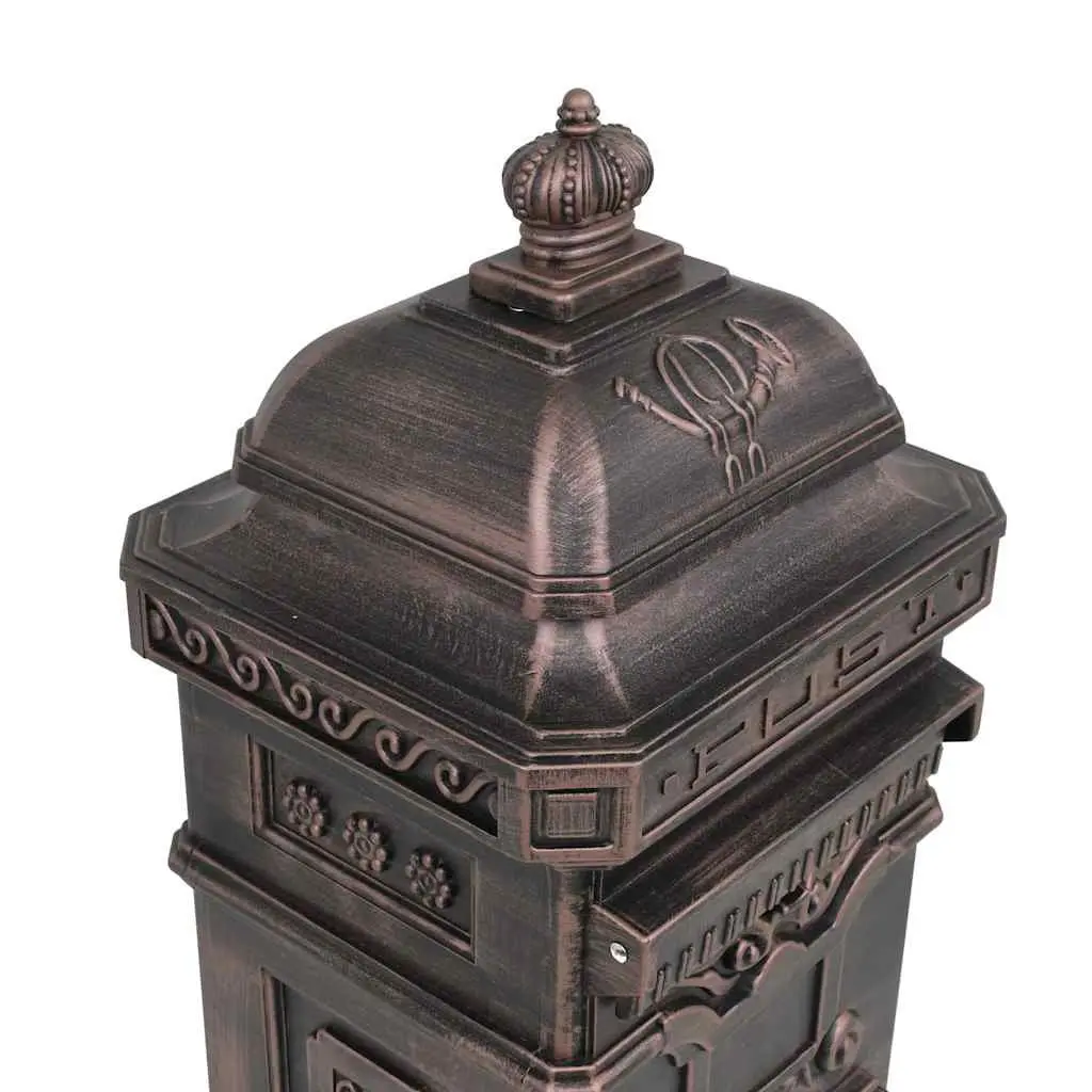 Pillar Letterbox Cast Aluminium Vintage Antique Style Brown Outdoor