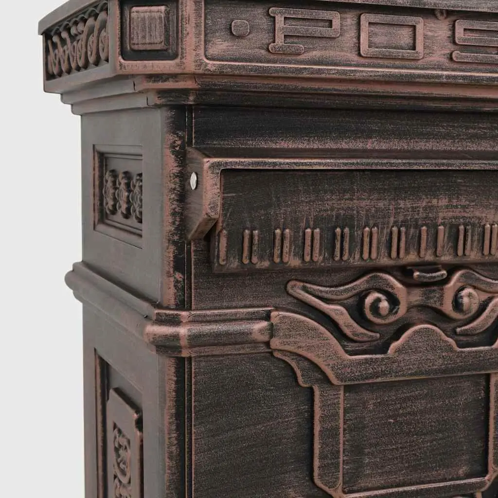 Pillar Letterbox Cast Aluminium Vintage Antique Style Brown Outdoor