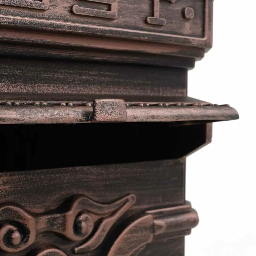Pillar Letterbox Cast Aluminium Vintage Antique Style Brown Outdoor