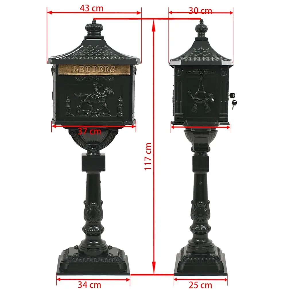 Pedestal Letterbox Cast Aluminium Vintage Style Green Outdoor Decoration