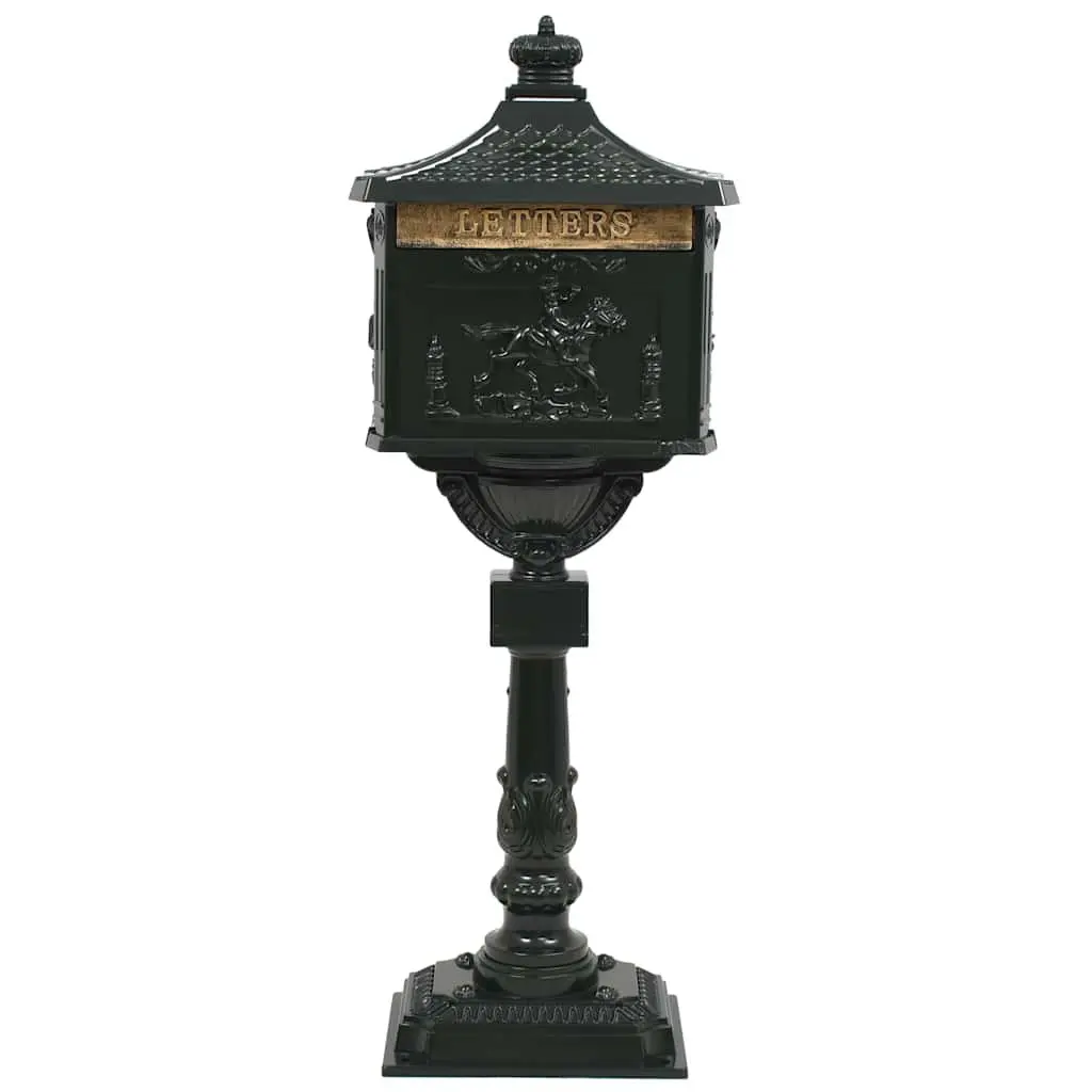 Pedestal Letterbox Cast Aluminium Vintage Style Green Outdoor Decoration