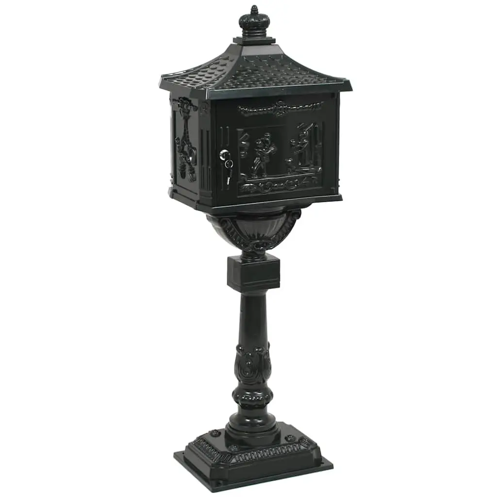 Pedestal Letterbox Cast Aluminium Vintage Style Green Outdoor Decoration