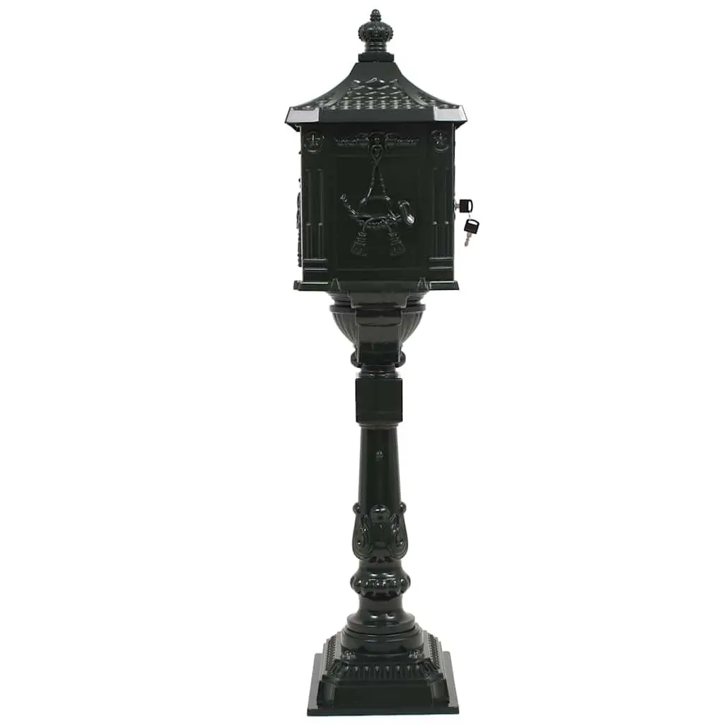 Pedestal Letterbox Cast Aluminium Vintage Style Green Outdoor Decoration