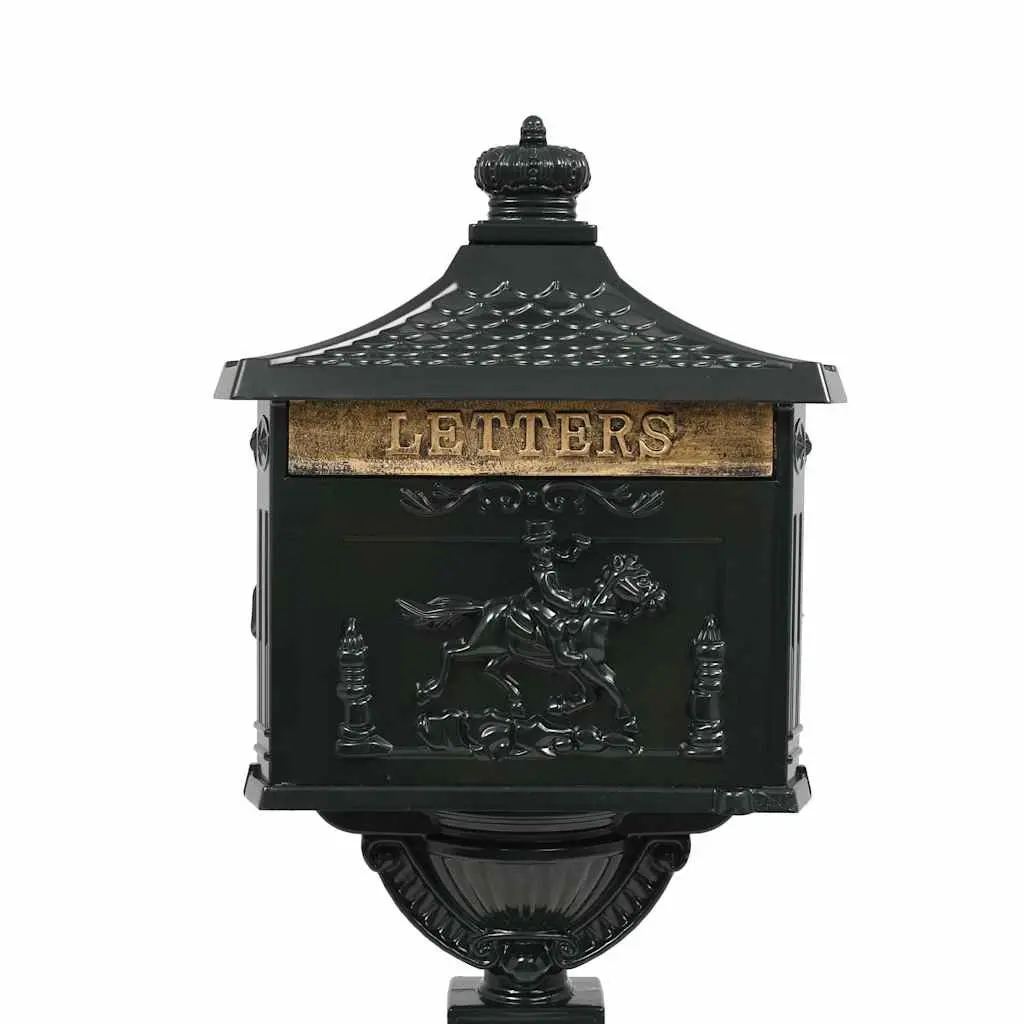 Pedestal Letterbox Cast Aluminium Vintage Style Green Outdoor Decoration