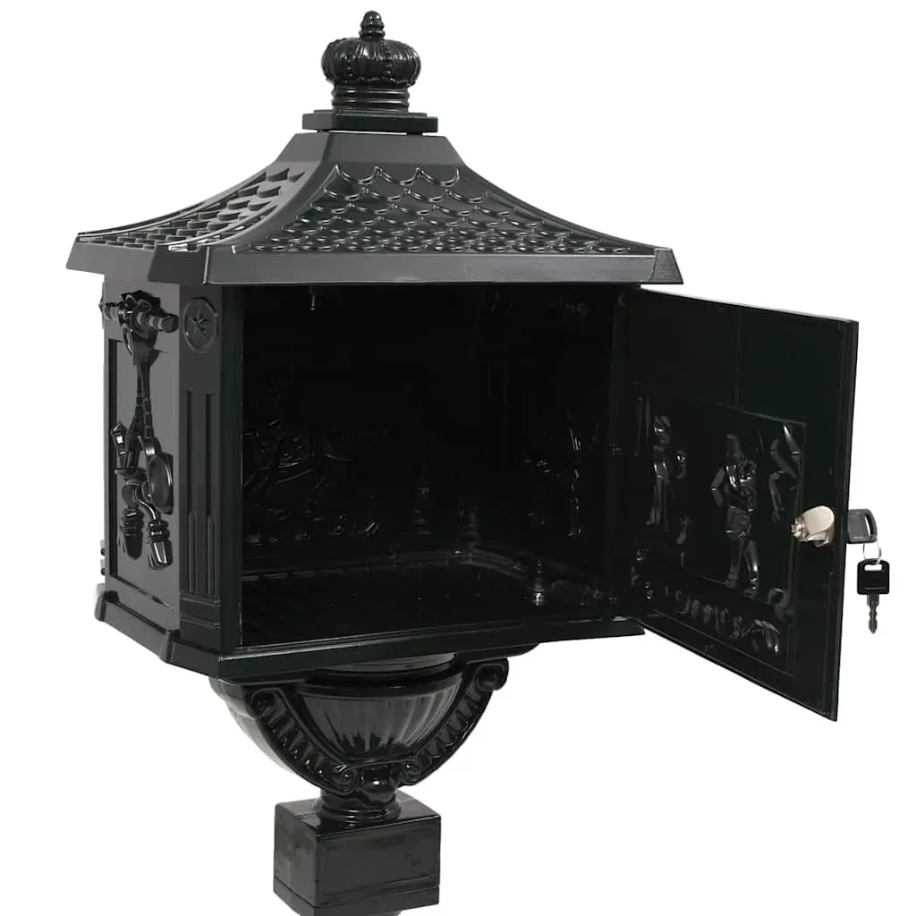 Pedestal Letterbox Cast Aluminium Vintage Style Green Outdoor Decoration