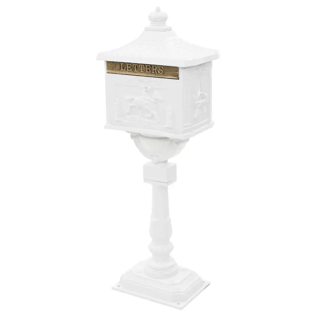 Pedestal Letterbox White Vintage Style Antique Garden Mail Post Box Outdoor