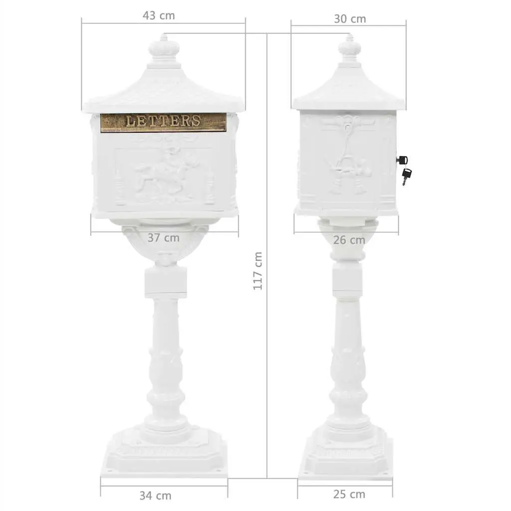 Pedestal Letterbox White Vintage Style Antique Garden Mail Post Box Outdoor