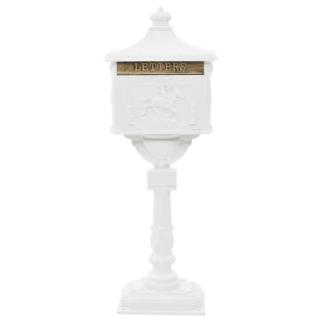 Pedestal Letterbox White Vintage Style Antique Garden Mail Post Box Outdoor