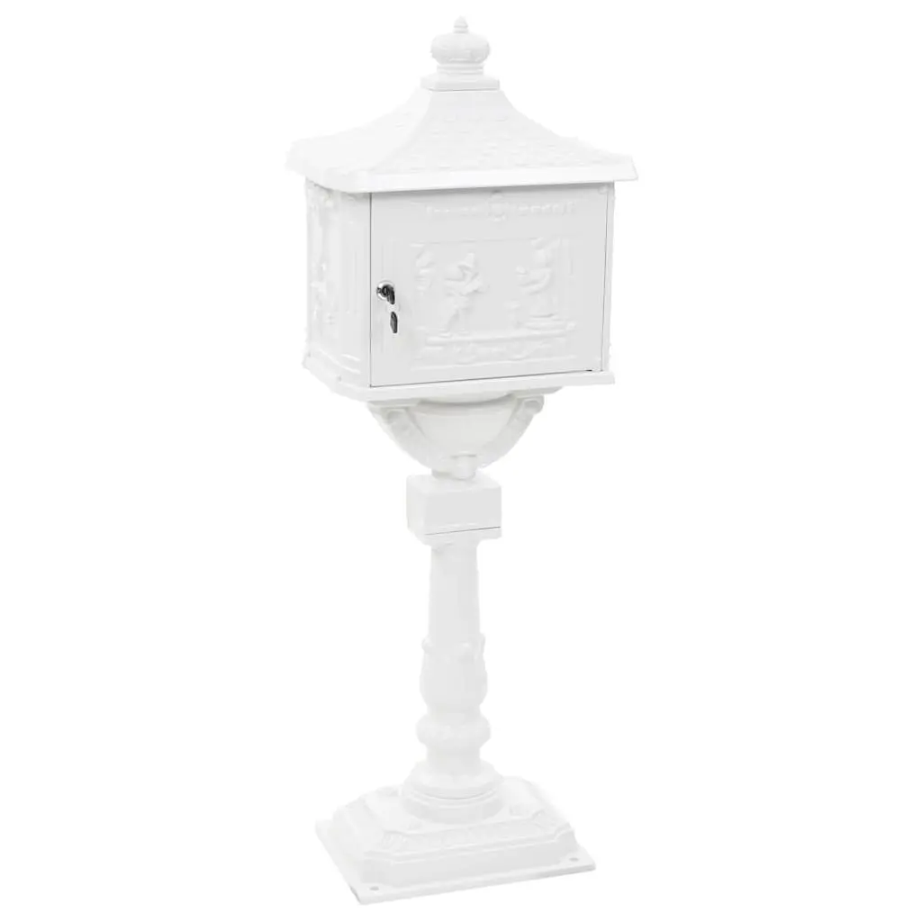 Pedestal Letterbox White Vintage Style Antique Garden Mail Post Box Outdoor