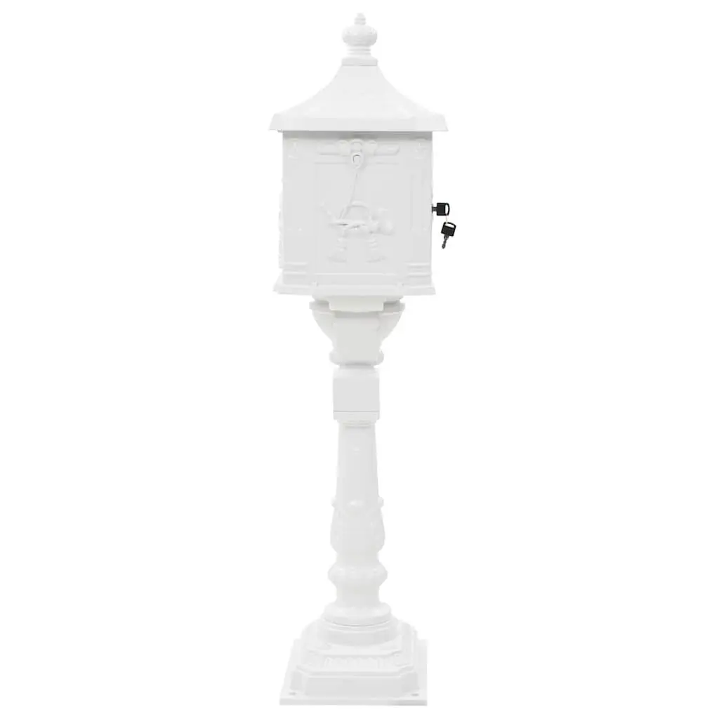 Pedestal Letterbox White Vintage Style Antique Garden Mail Post Box Outdoor