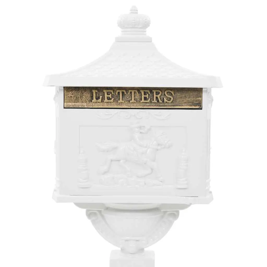 Pedestal Letterbox White Vintage Style Antique Garden Mail Post Box Outdoor