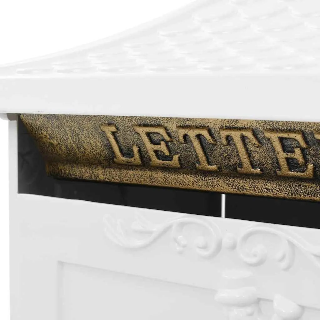 Pedestal Letterbox White Vintage Style Antique Garden Mail Post Box Outdoor