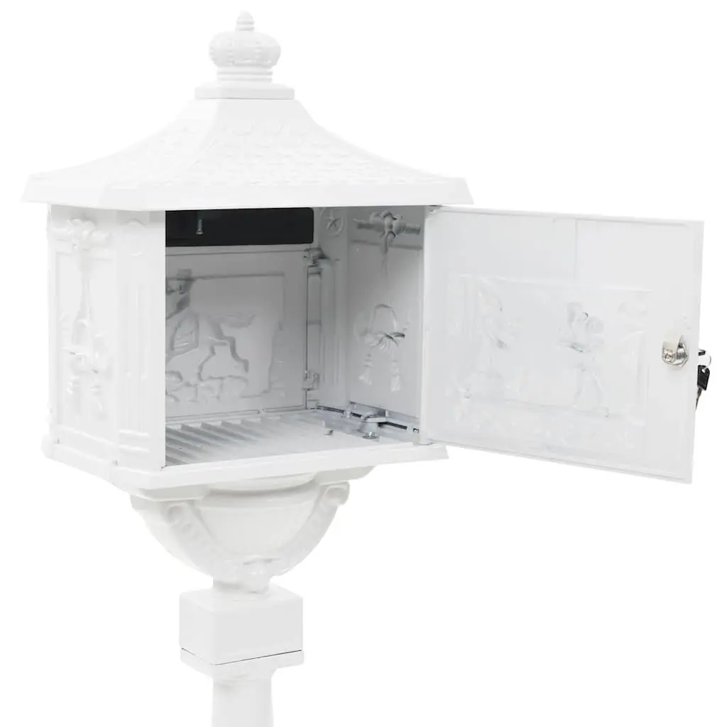 Pedestal Letterbox White Vintage Style Antique Garden Mail Post Box Outdoor