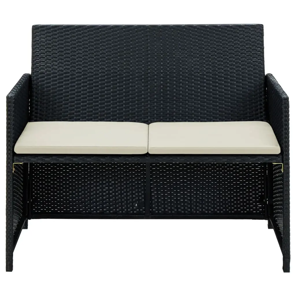 2-Seater Outdoor Sofa Garden Patio Furniture with Cushions Black Rattan
