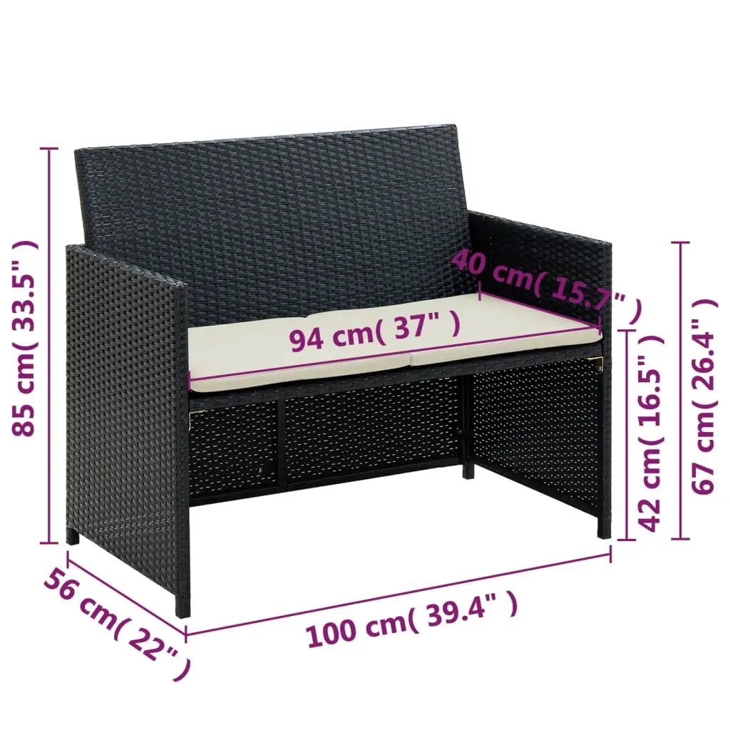 2-Seater Outdoor Sofa Garden Patio Furniture with Cushions Black Rattan