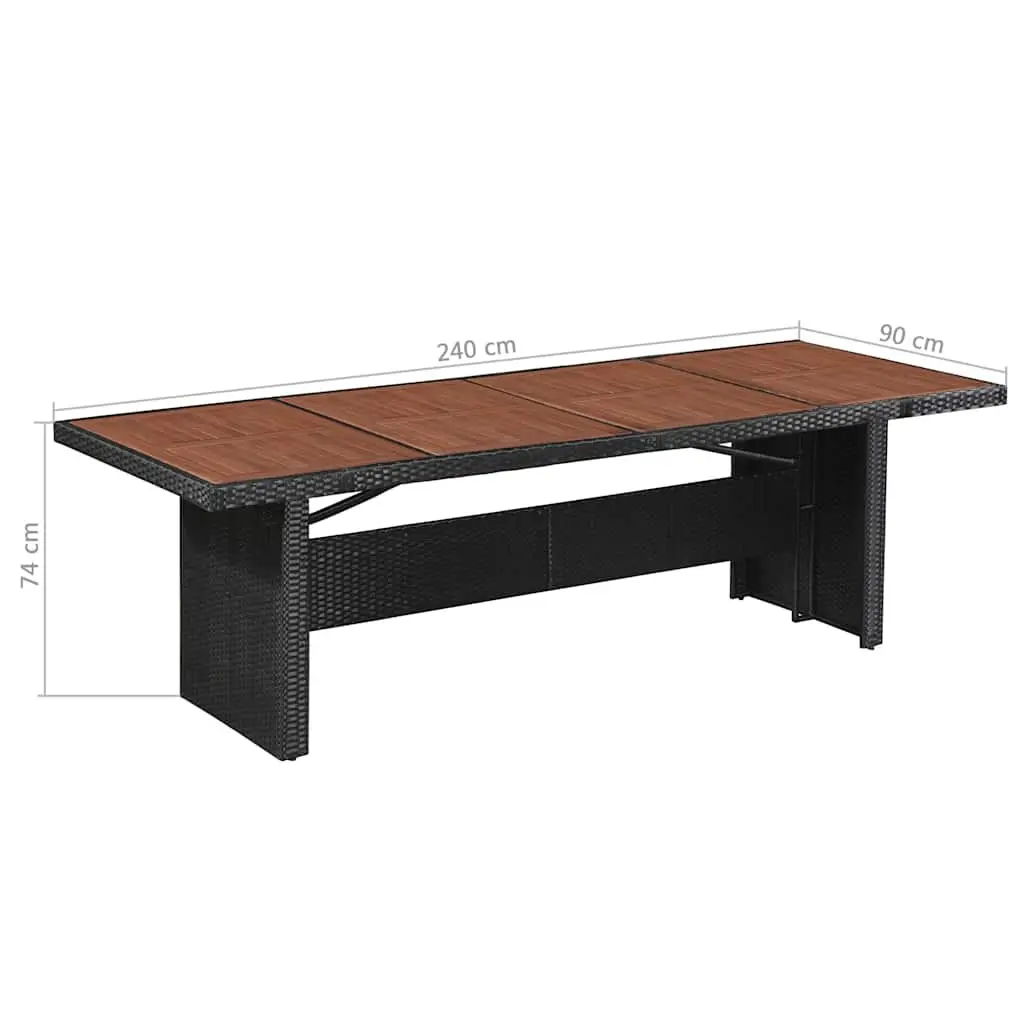 Garden Dining Table 240x90x74cm Poly Rattan Acacia Wood Patio Furniture Brown