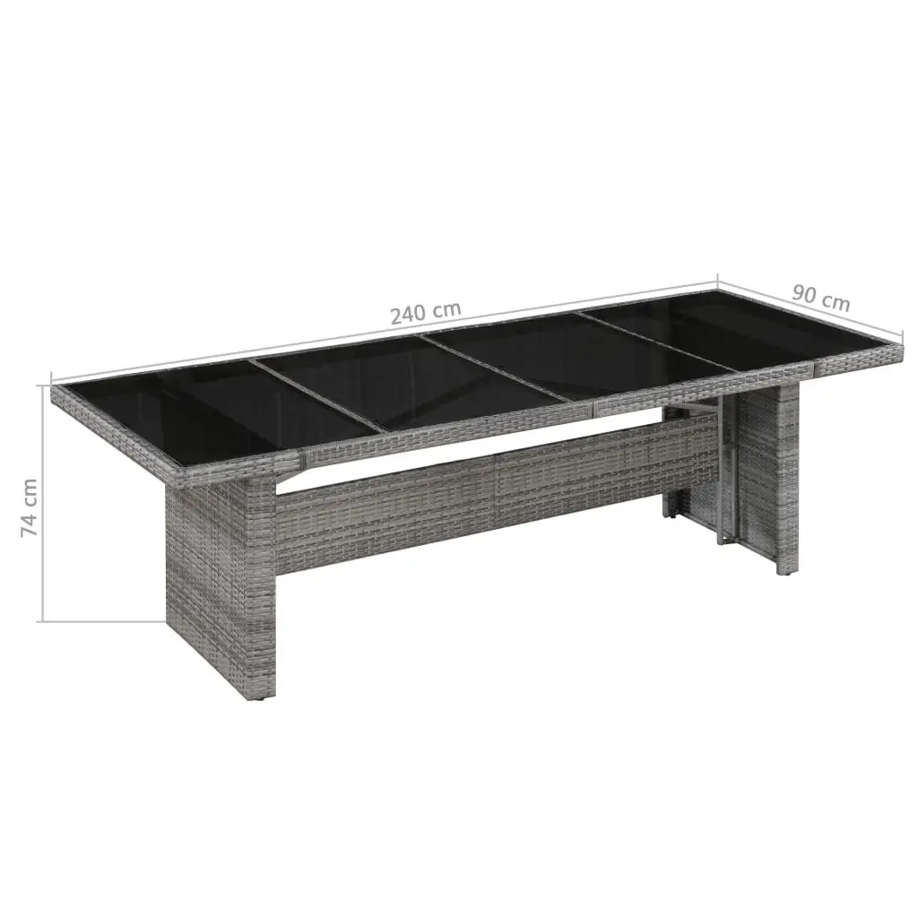 Outdoor Table Glass Top 240x90x74 cm Grey Poly Rattan Patio Garden Furniture
