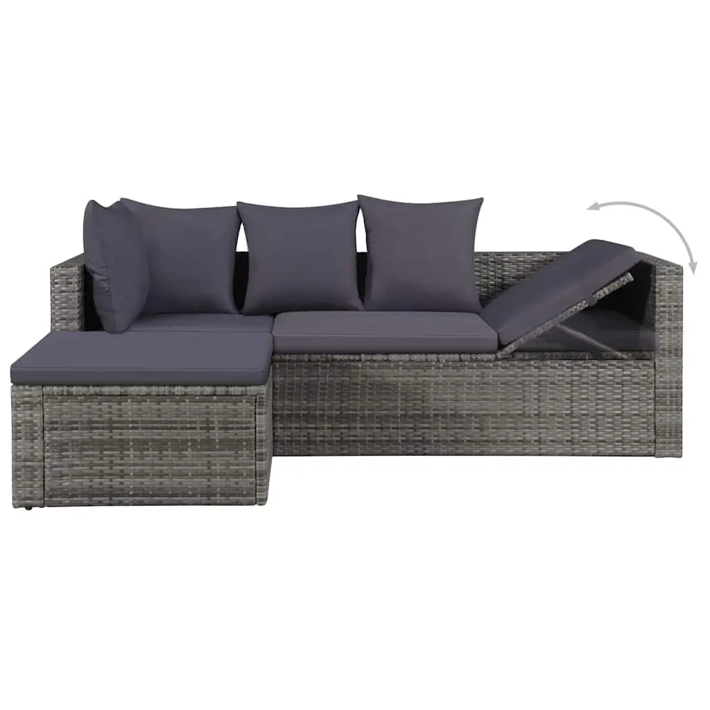 4 Piece Outdoor Garden Lounge Set with Cushions Grey Patio Sofa Furniture