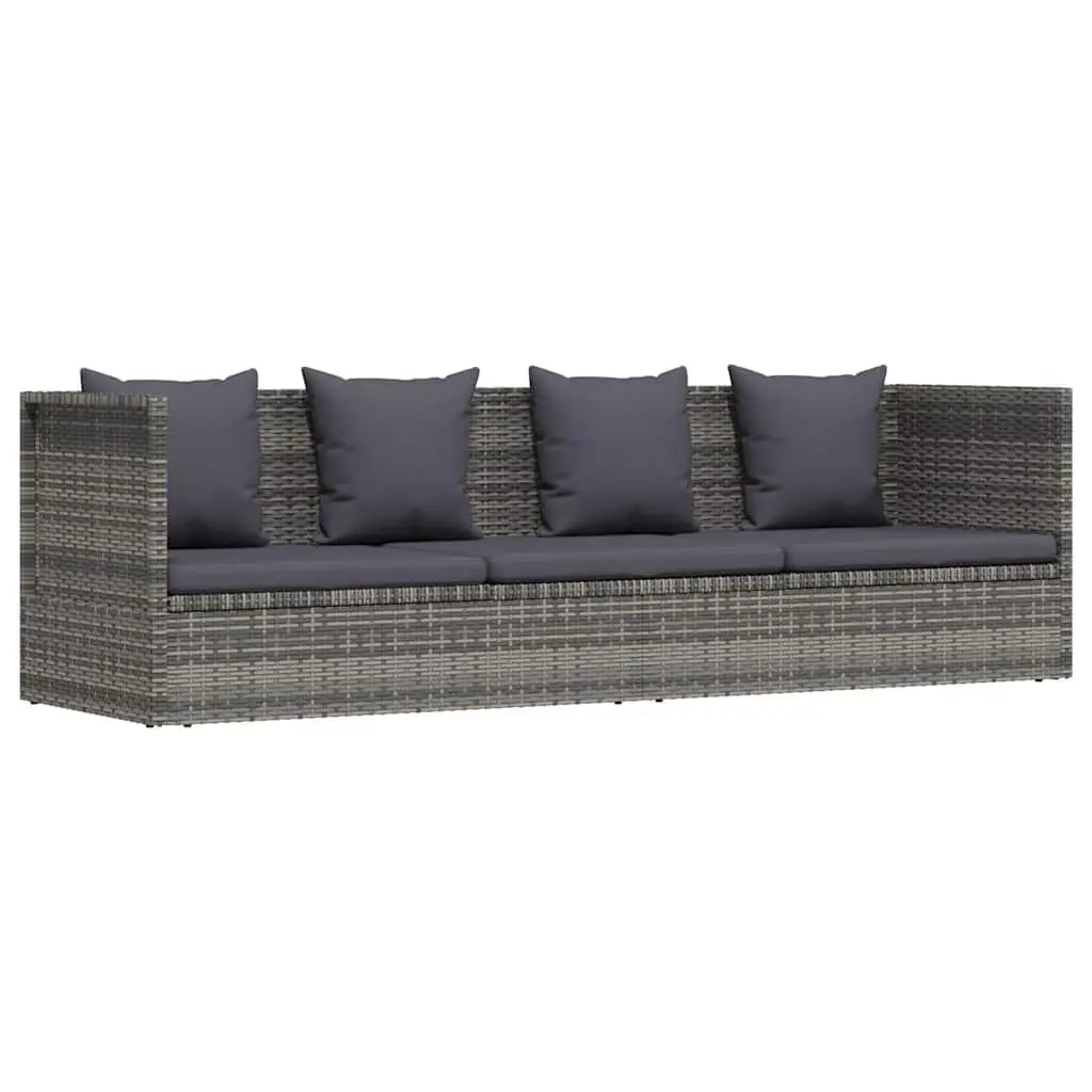 Garden Bed Adjustable Grey Poly Rattan Outdoor Lounger 200x60cm with Cushions