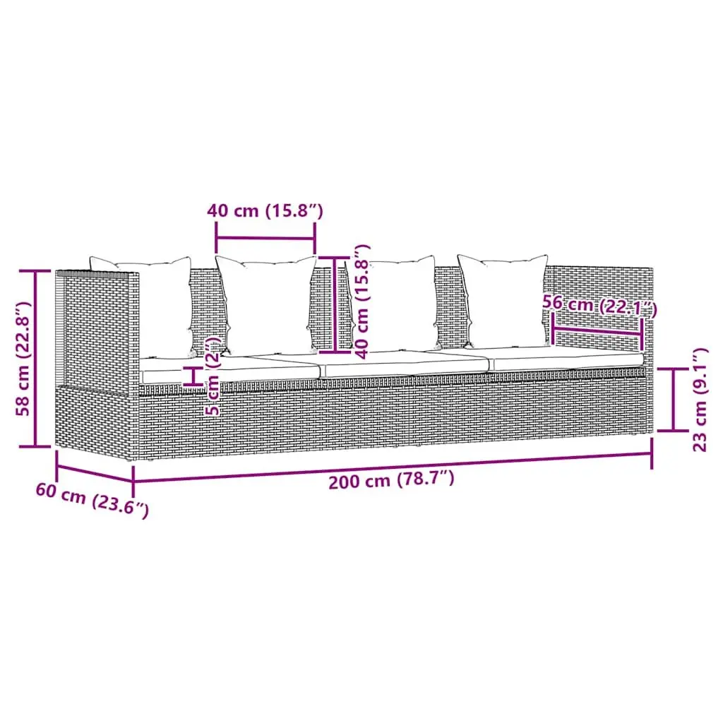 Garden Bed Adjustable Grey Poly Rattan Outdoor Lounger 200x60cm with Cushions