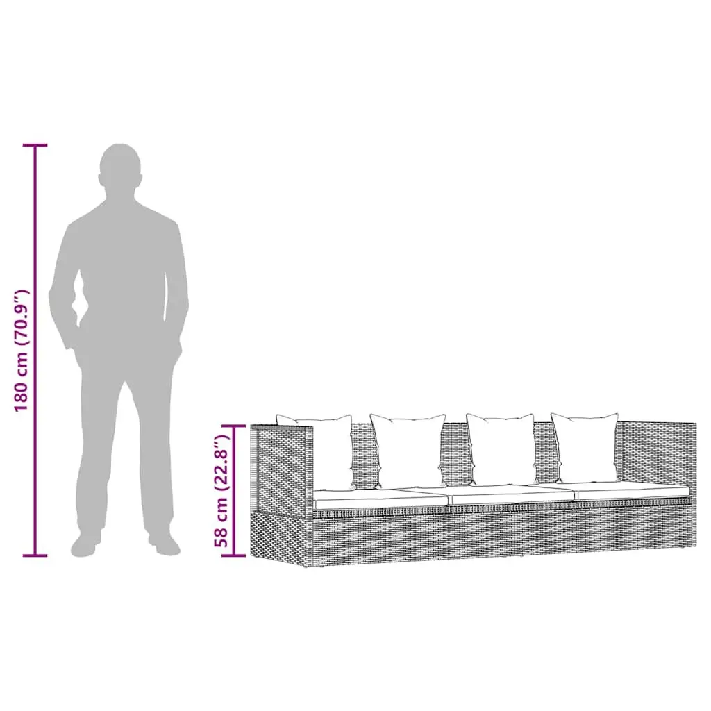 Garden Bed Adjustable Grey Poly Rattan Outdoor Lounger 200x60cm with Cushions