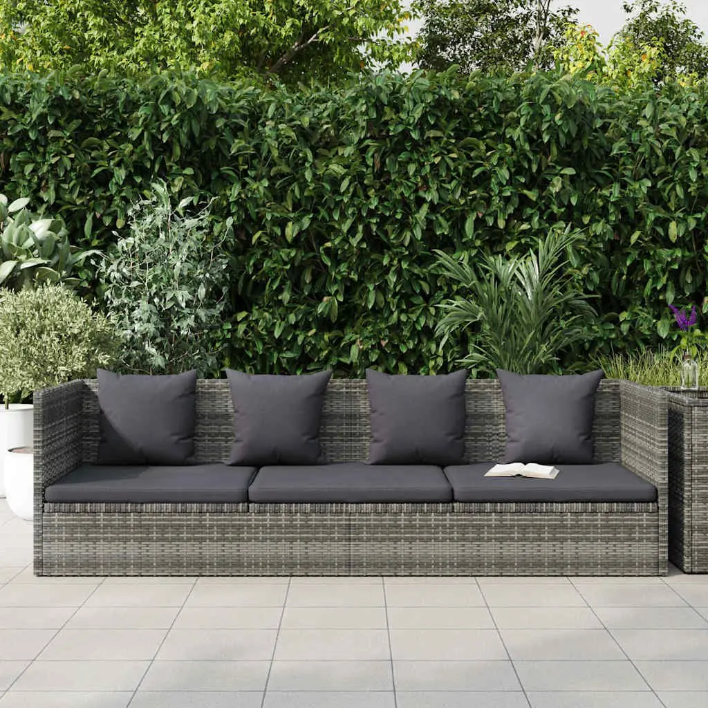 Garden Bed Adjustable Grey Poly Rattan Outdoor Lounger 200x60cm with Cushions