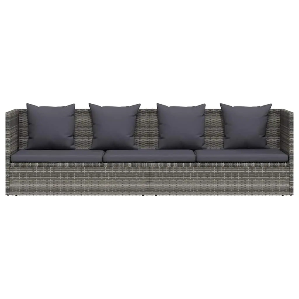 Garden Bed Adjustable Grey Poly Rattan Outdoor Lounger 200x60cm with Cushions