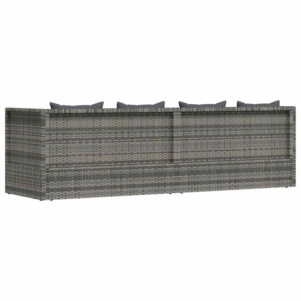 Garden Bed Adjustable Grey Poly Rattan Outdoor Lounger 200x60cm with Cushions