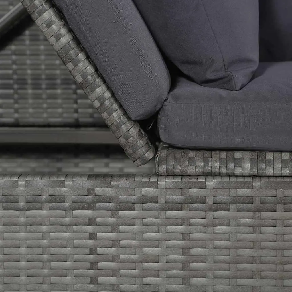 Garden Bed Adjustable Grey Poly Rattan Outdoor Lounger 200x60cm with Cushions