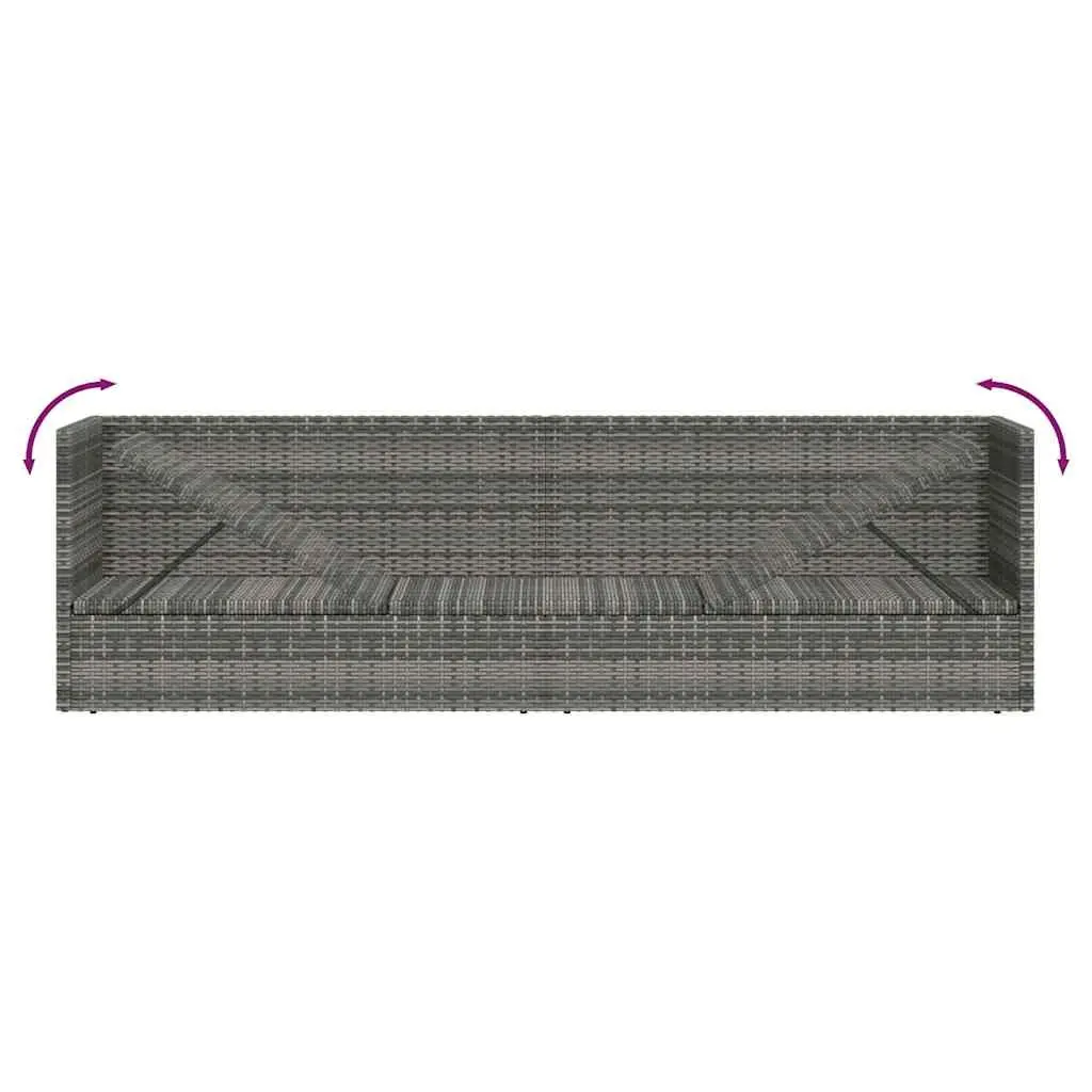 Garden Bed Adjustable Grey Poly Rattan Outdoor Lounger 200x60cm with Cushions