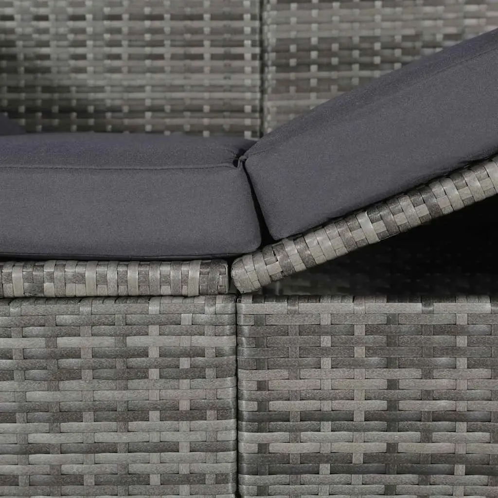 Sun Lounger with Canopy PE Rattan 205 x 62 cm Grey Outdoor Garden Reclining Bed