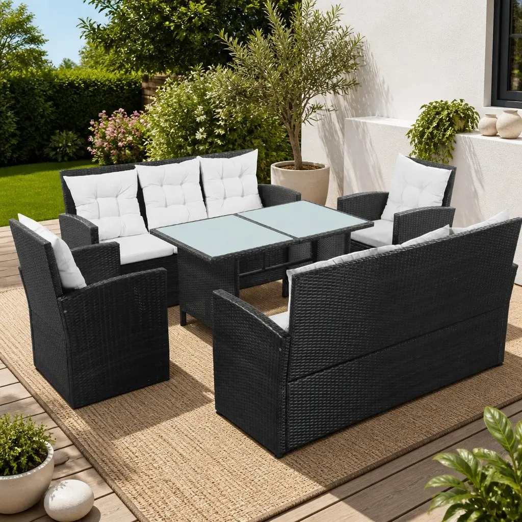 5 Piece Lounge Set PE Rattan Outdoor Patio Sofa Armchairs Black