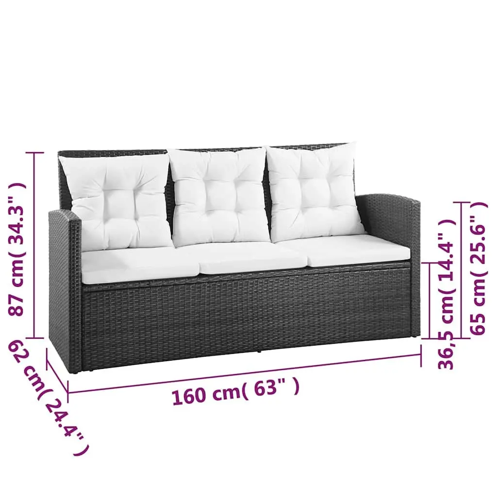 5 Piece Lounge Set PE Rattan Outdoor Patio Sofa Armchairs Black