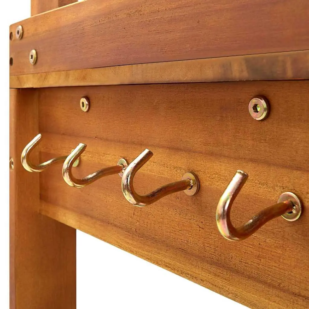 Garden Kitchen Trolley Solid Acacia Wood Brown with Removable Zinc Tray Storage Drawer Shelf 9 Hooks Wheels