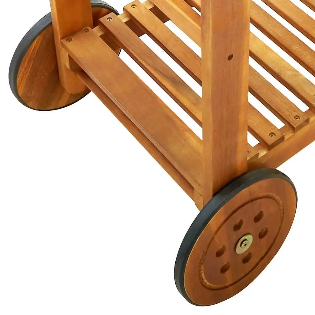 Garden Kitchen Trolley Solid Acacia Wood Brown with Removable Zinc Tray Storage Drawer Shelf 9 Hooks Wheels