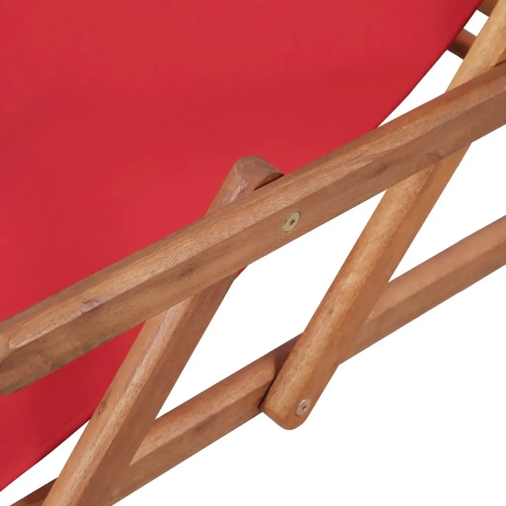 Folding Beach Chair Wooden Frame Reclining Red Outdoor Garden Patio Camping Seat